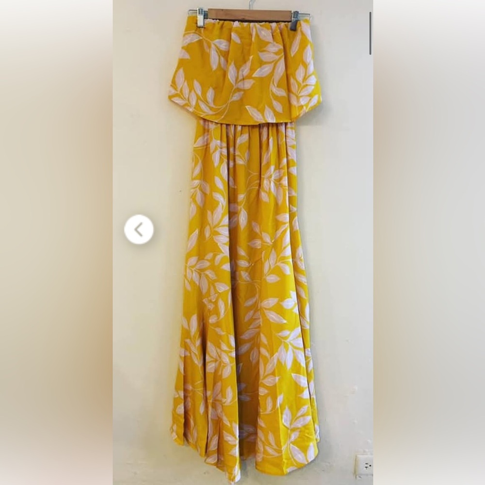 Tyche Bright Yellow With Leaf Pattern Cinched Wai… - image 2